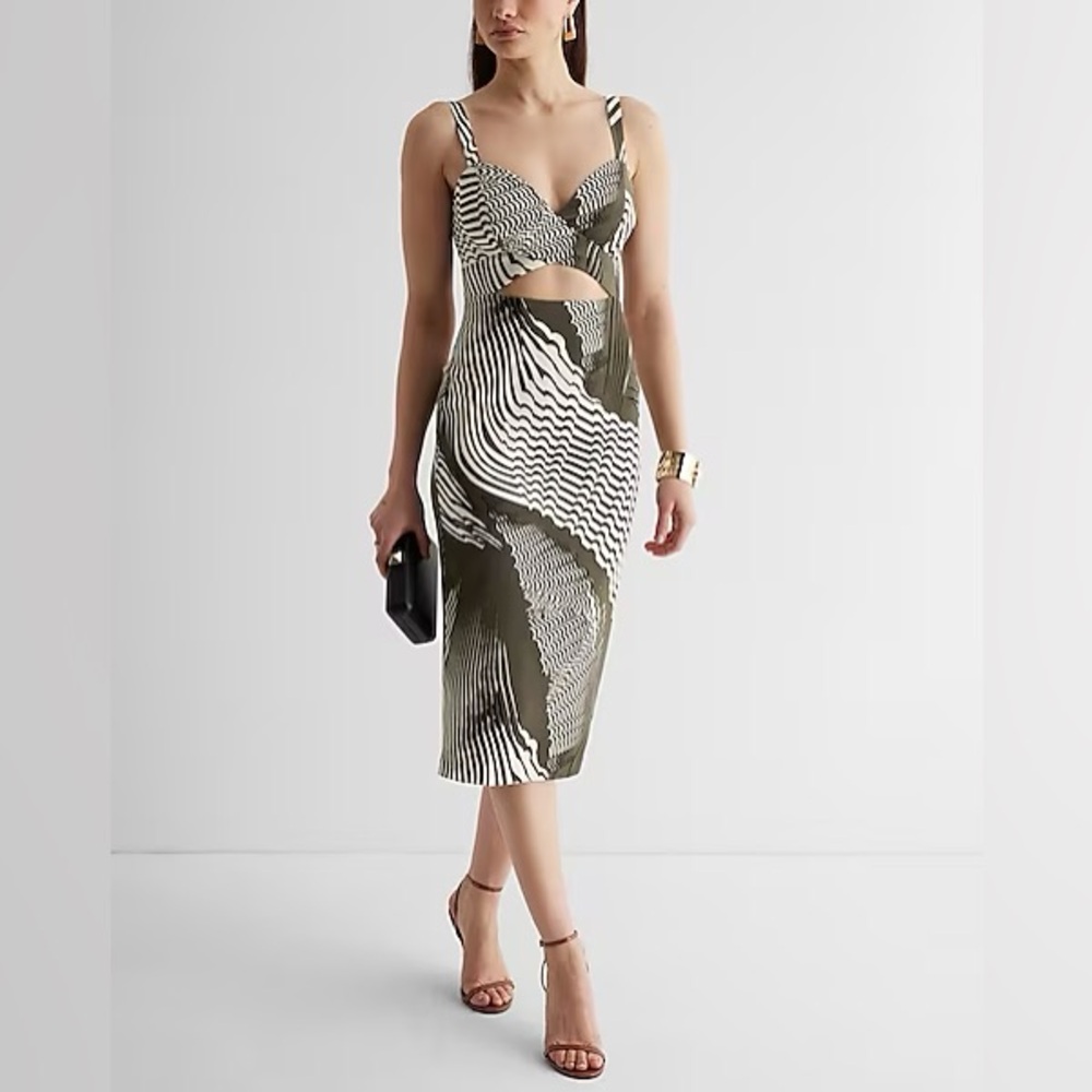 Express Printed Sweetheart Neckline Cutout Midi Sheath Dress